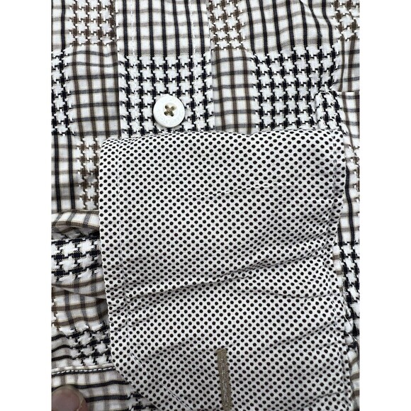 Bugatchi Uomo Shirt Mens L Tan Geometric Classic Fit Flip Cuff Button Up - Picture 3 of 8